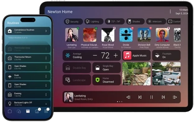 Control4 X4 user experience shown on smartphone and touchscreen